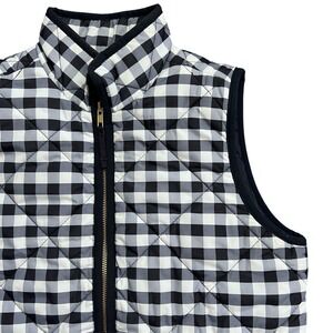 J. Crew Mercantile Women's XS Quilted Vest Black White Gingham Plaid Pockets